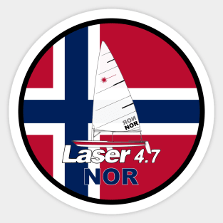 laser class sailboat on flag Norway Sticker